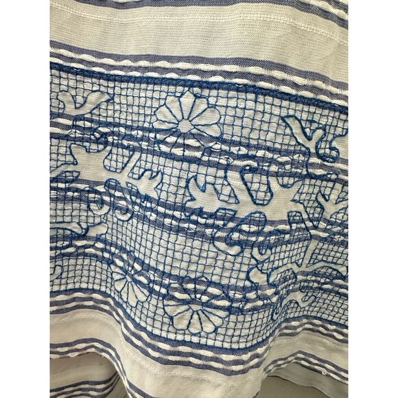 MARC NEW YORK | Blue White Striped Cotton Blend Floral Embroidered Top | Medium - Picture 4 of 7